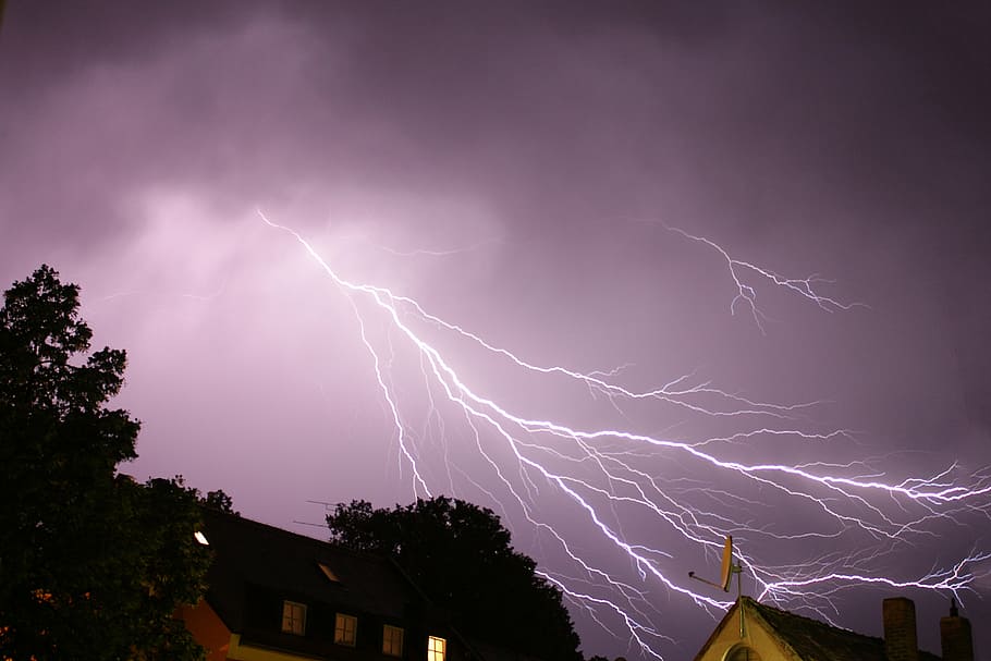 thunderstorm, night, erding, sky, flash, weather, flash of lightning HD wallpaper