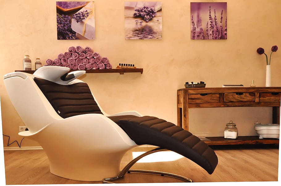 white and brown saloon chair with wash bowl, hairdressing salon, HD wallpaper