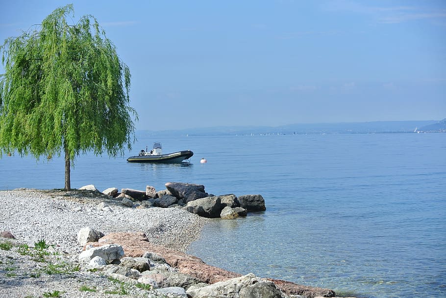 Garda, Beach, Lake, Tree, Lonely, Boot, landscape, water, nautical vessel HD wallpaper