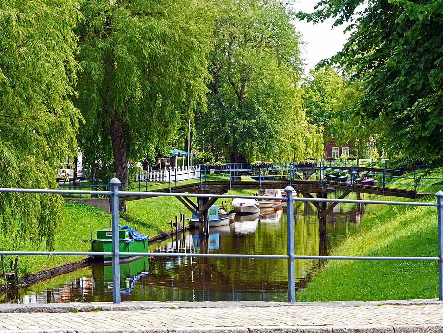 canal, friedrichstadt, dutch settlement, boats, bridges, outside catering, HD wallpaper