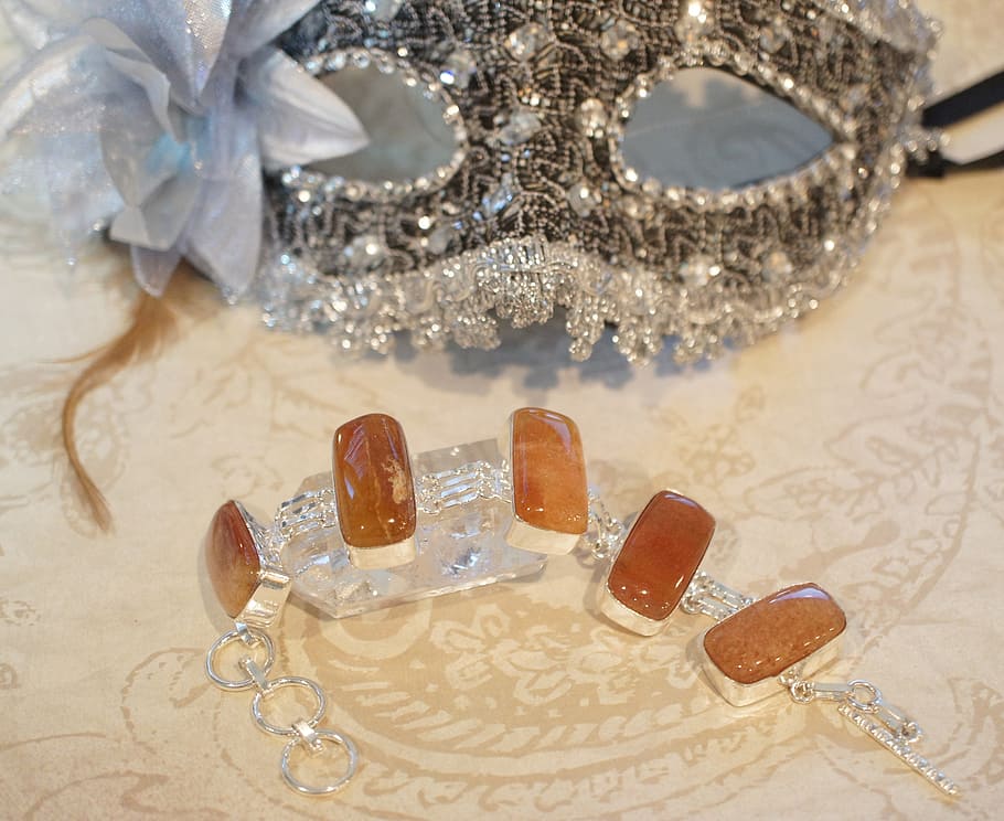 gray and white mask, calcite, orange, brown, agate, silver HD wallpaper