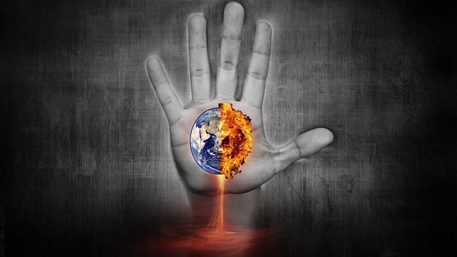 illustration of earth on person's palm, doom, end, hand, world, HD wallpaper