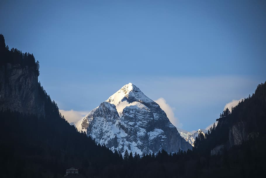 mountain covered with snow surrounded by trees, mountain cape by snow HD wallpaper
