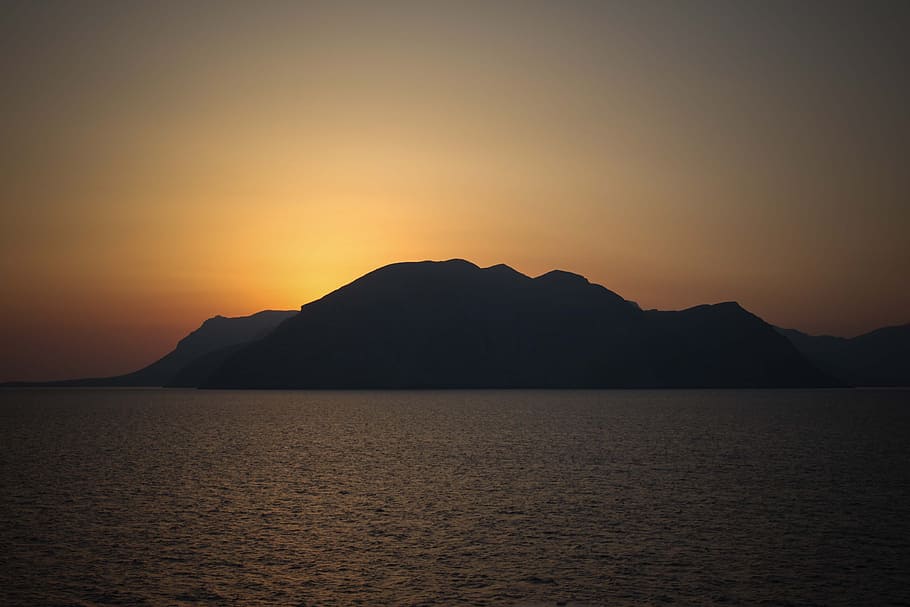 sunset, beach, sea, sky, evening sun, horizon, red sun, calm HD wallpaper