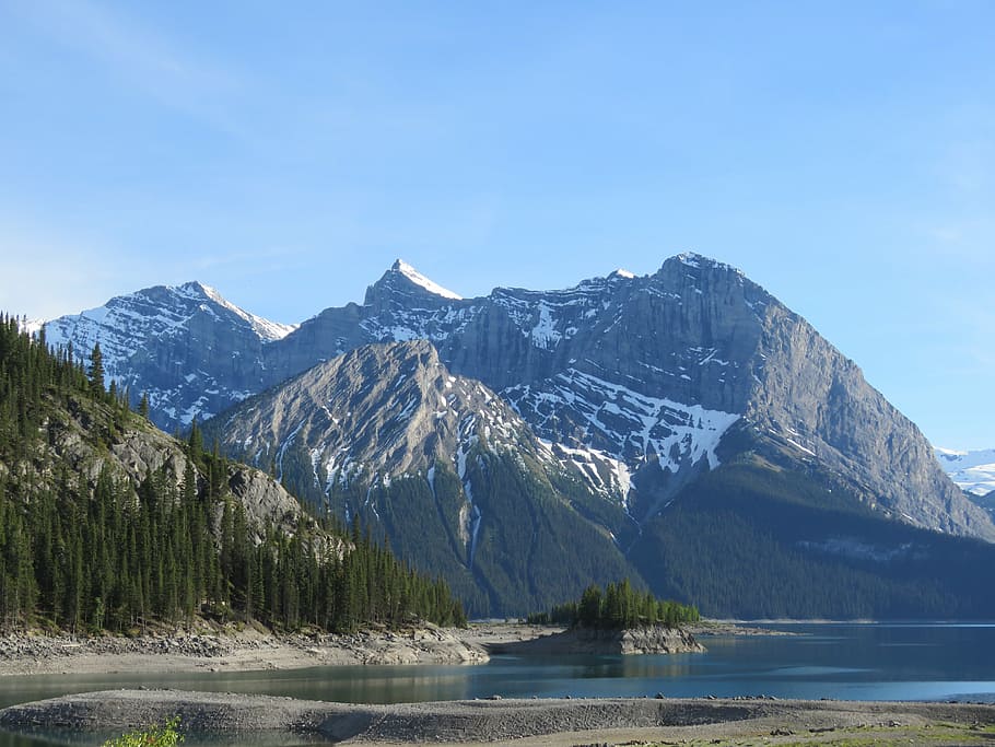 landscape photography of mountain range near lake, rocky mountains, HD wallpaper