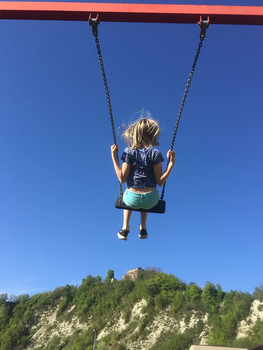 Flying High, Swing, Motion, Playground, child, young, full length HD wallpaper