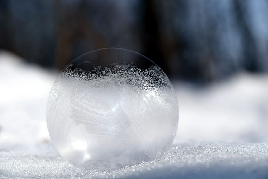 Soap Bubble, Frosted, Winter, Cold, frosted soap bubble, snow HD wallpaper