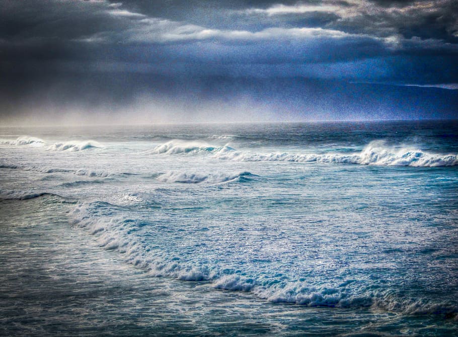 photo of ocean at high tide, northern maui, hawaii, beach, storm, HD wallpaper