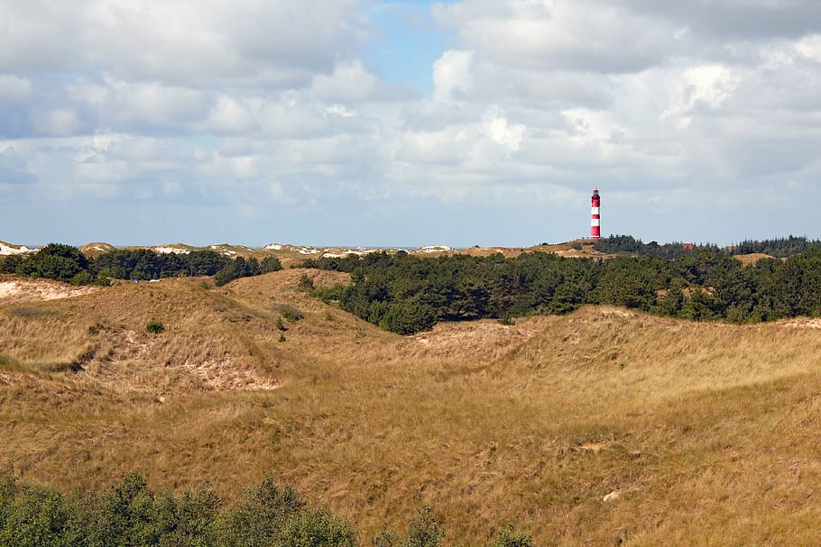 lighthouse, dunes, north sea, holiday, clouds, amrum, island