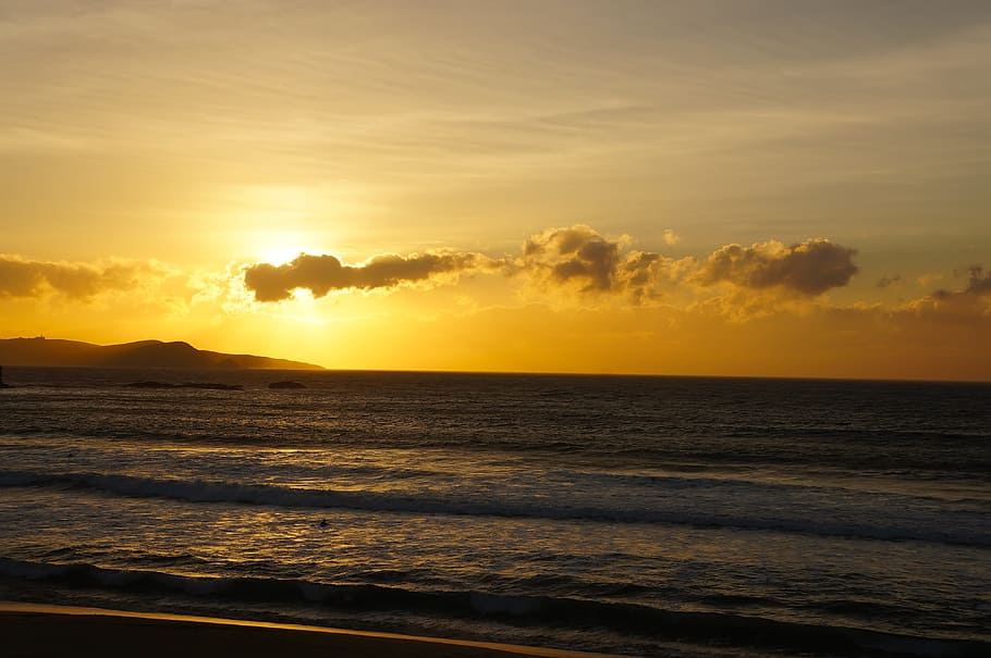 Beach, Water, Ocean, Atlantic, Sea, Wave, foam, sunset, sunny HD wallpaper