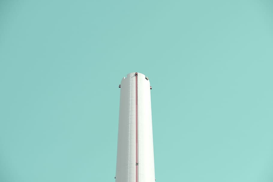 worm's eye view of white building, tower, chimney, sky, minimal HD wallpaper