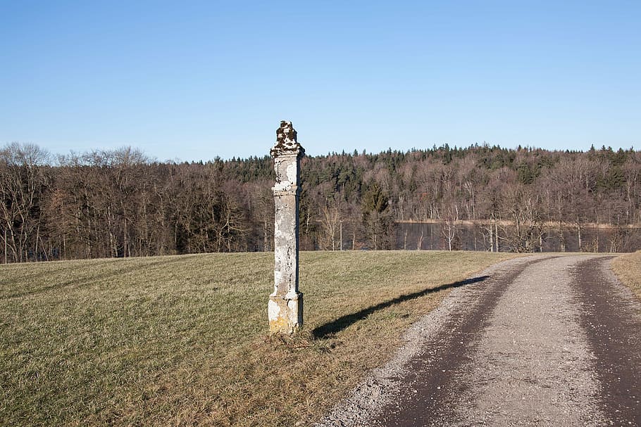 landmark, old, bemoost, border, arable, forest, sky, blue, landscape HD wallpaper