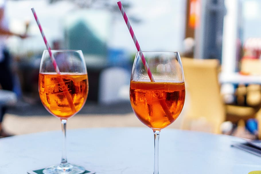 two brown liquor filled glass goblets, Aperol Spritz, Glasses, HD wallpaper
