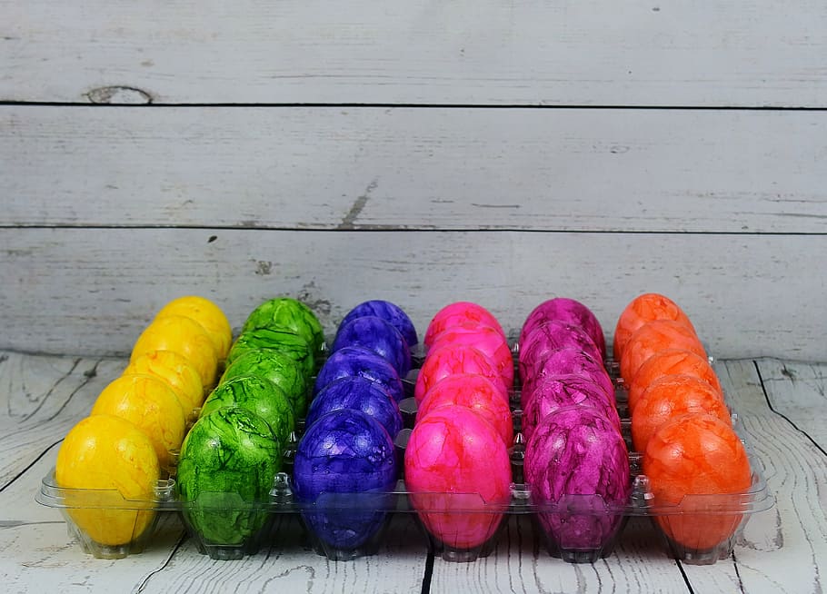 tray of colored egg, colored eggs, easter, colorful, easter eggs HD wallpaper