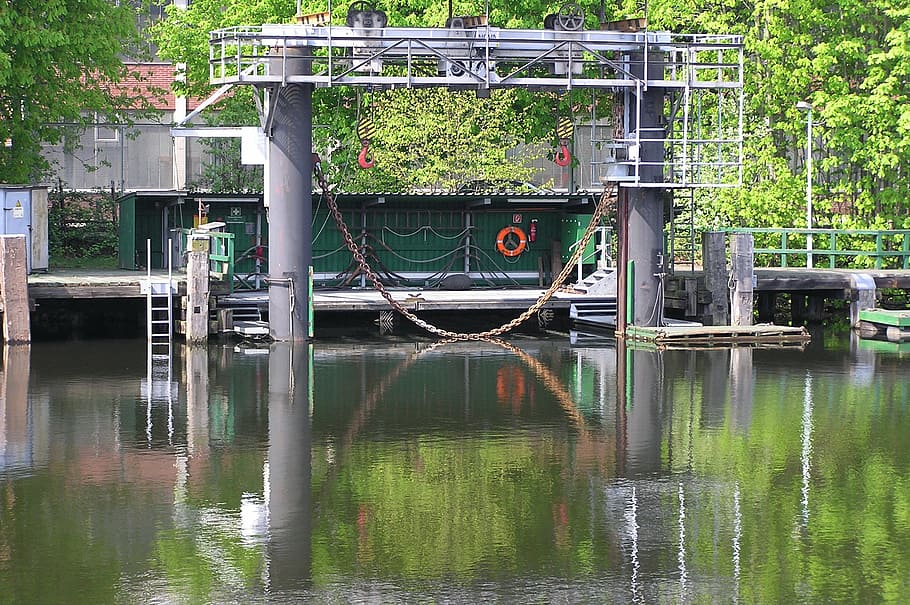 bootshebeanlage, port, hamburg, canal, water, river, reflection HD wallpaper