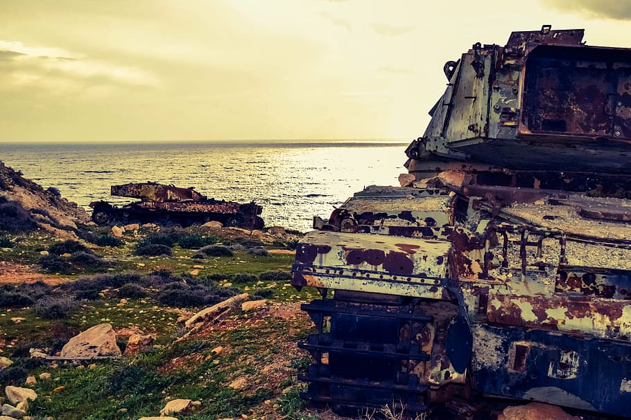 tanks, military, abandoned, rusty, weathered, aged, wreck, wear and tear