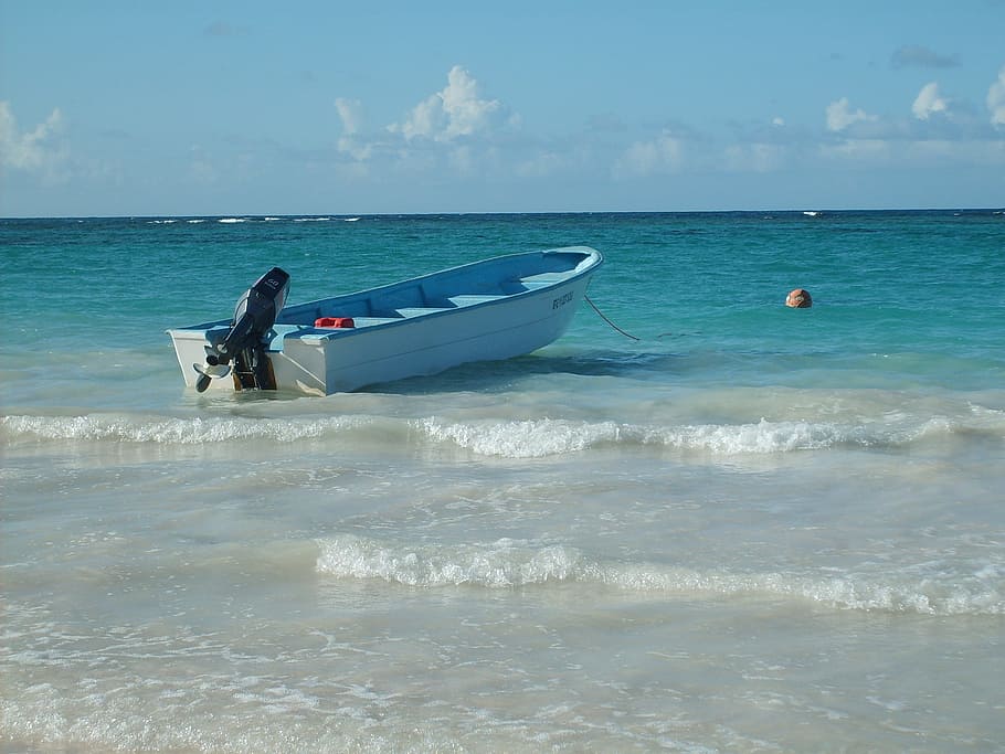 boat anchored on shore, Carribean, Dominican Republic, Holiday