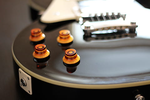 close-up photo of black electric guitar, epiphone, les, paul HD wallpaper