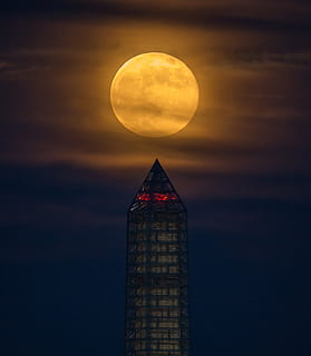 obelisk tower under moon during night time, supermoon, full HD wallpaper