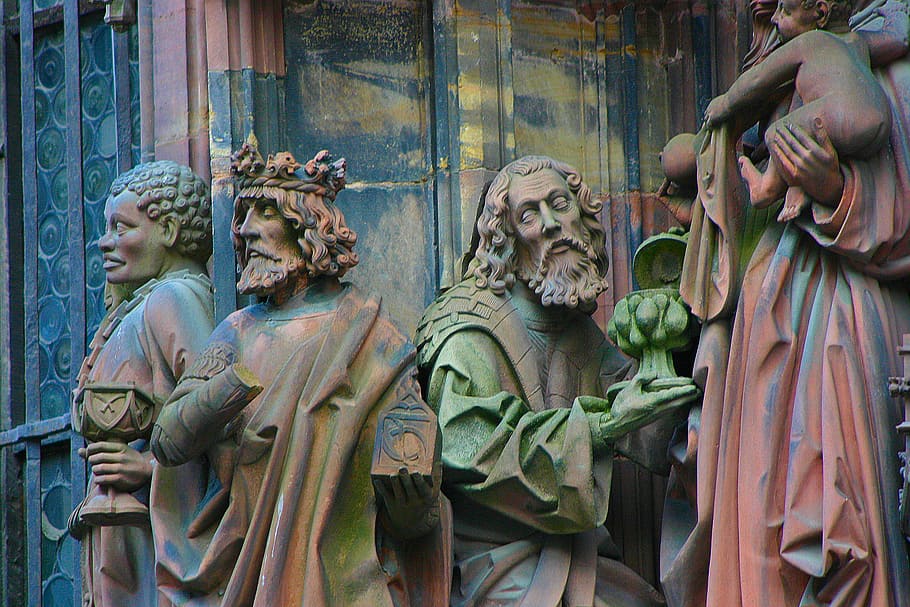 four man statues, strasbourg, cathedral, notre dame, liebfrauenmünster, HD wallpaper