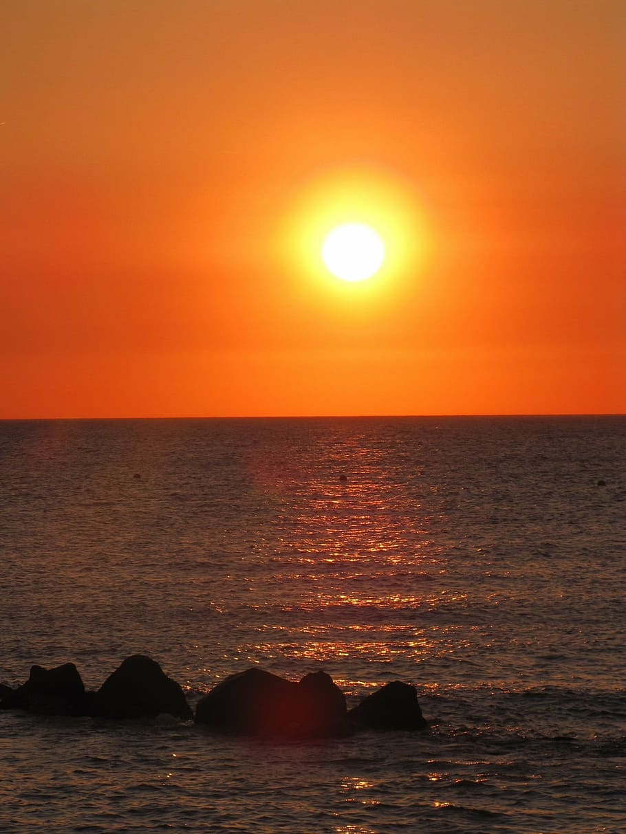 landscape, sea, sand, wave, rock, sunset, sunshine, coast, nature HD wallpaper