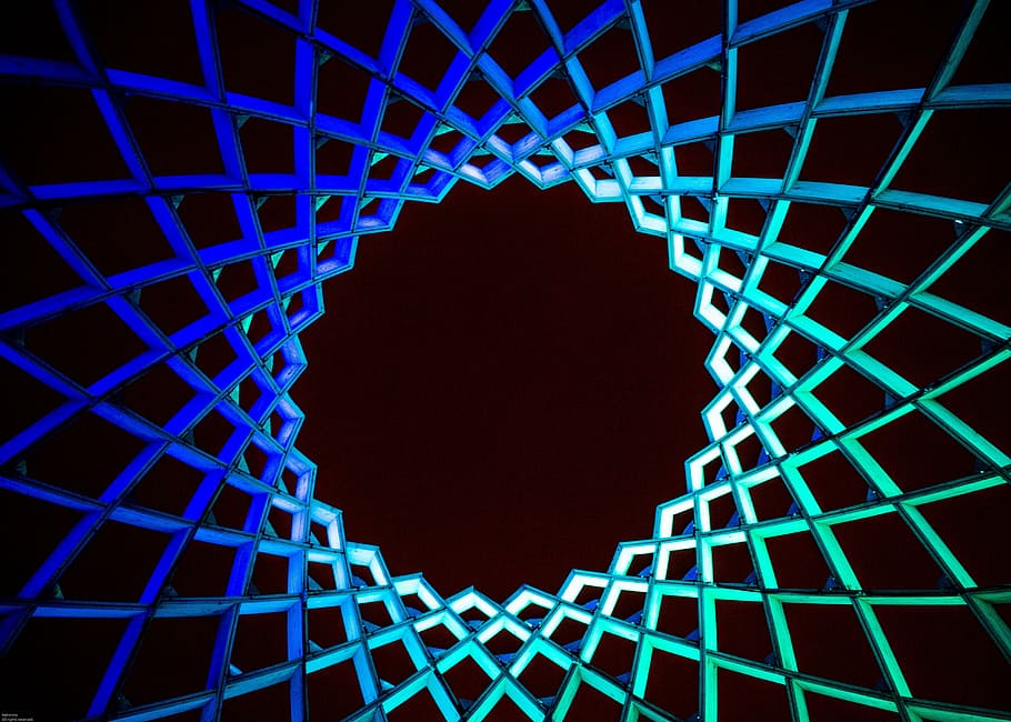 round, architecture, blue, pattern, shape, star, abstract, indoors HD wallpaper