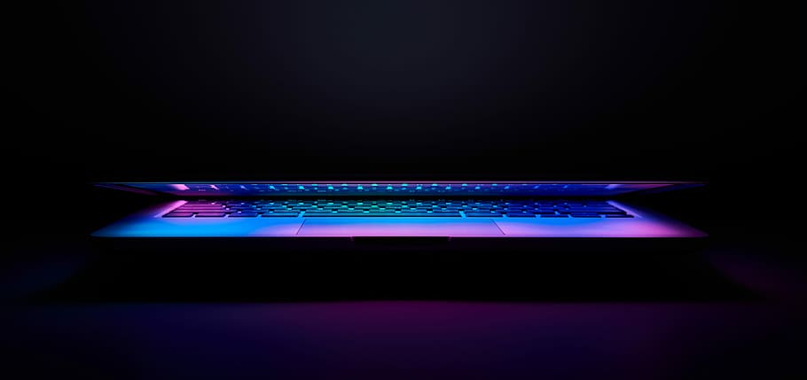 MacBook Air, black laptop with LEd, lights, illuminated, pink, HD wallpaper