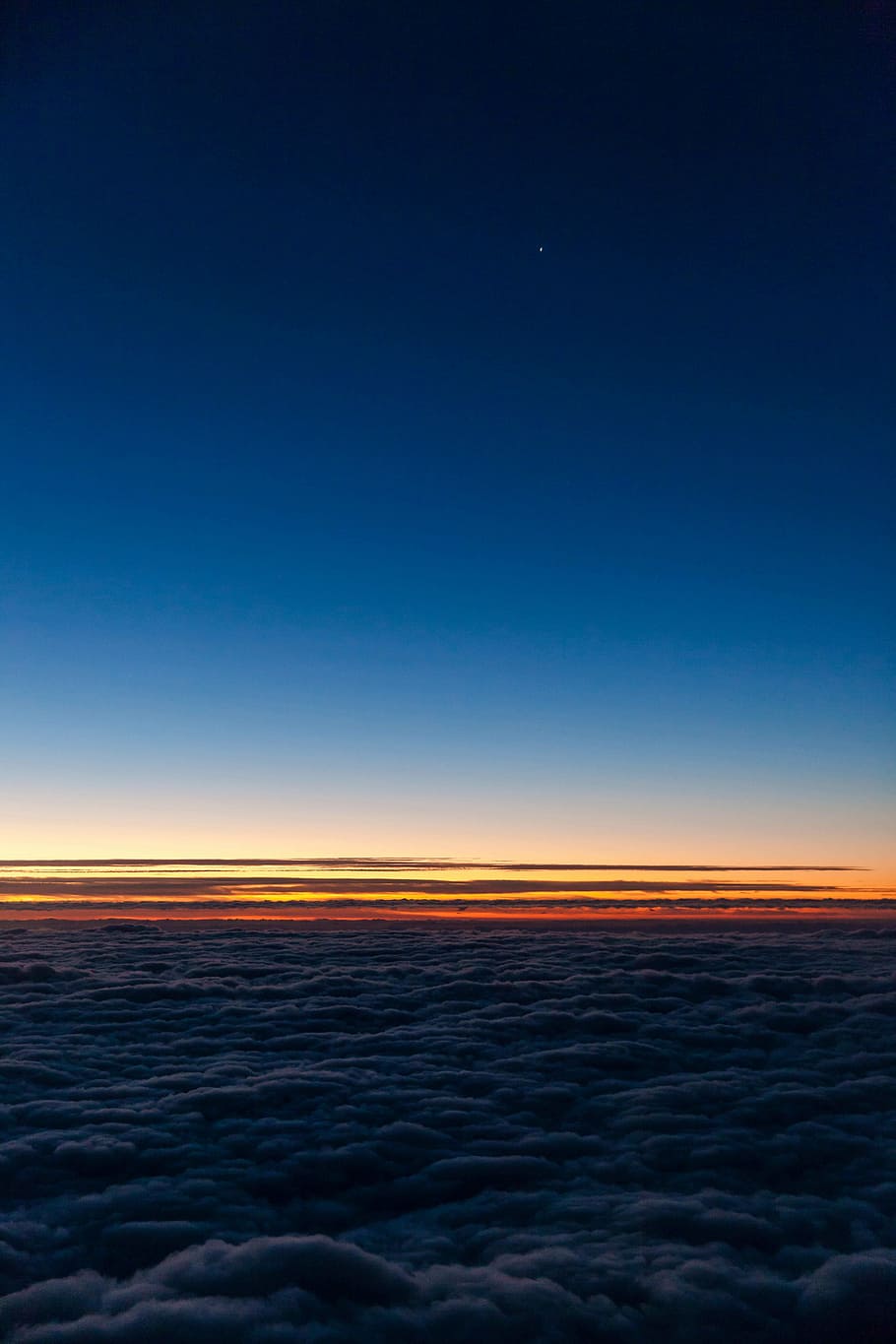photo of clear blue sky during sunset, clouds, dawn, dusk, horizon HD wallpaper