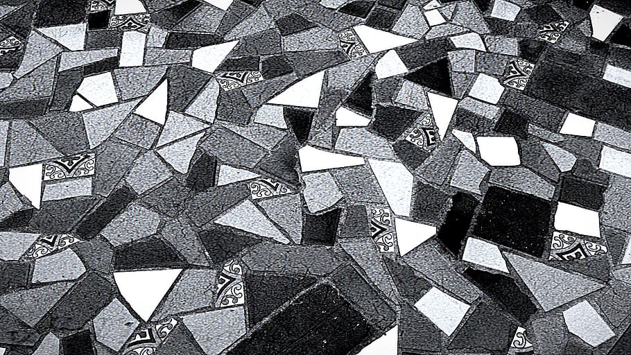 grayscale photo of mosaic floor, ceramic, ceramic tile, ceramic floor tile