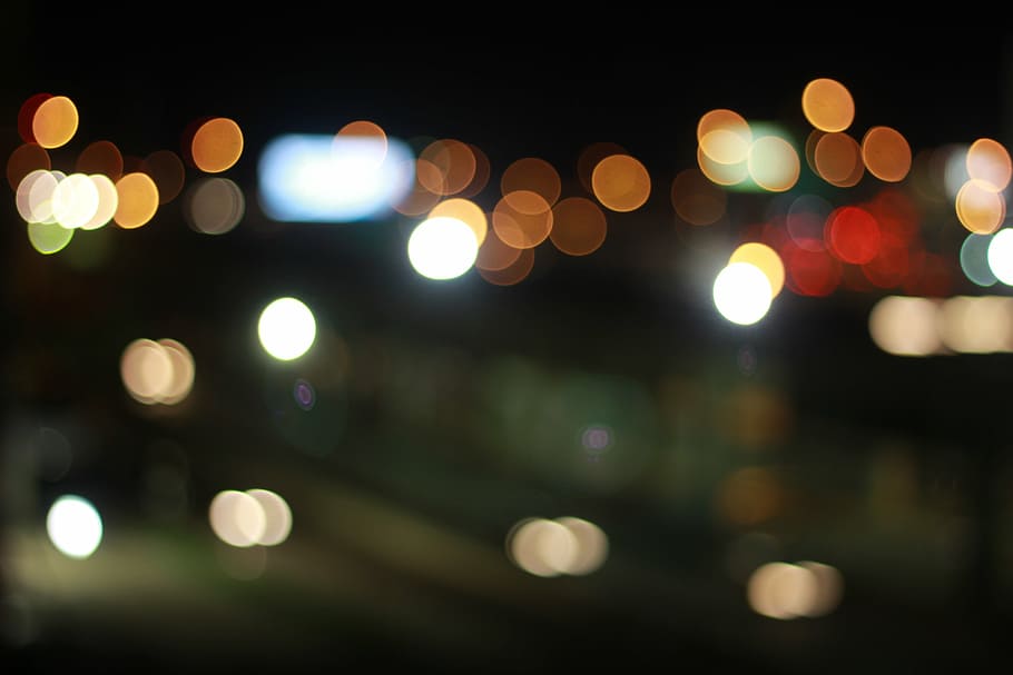 bokeh, lights, night, illuminated, defocused, circle, geometric shape HD wallpaper