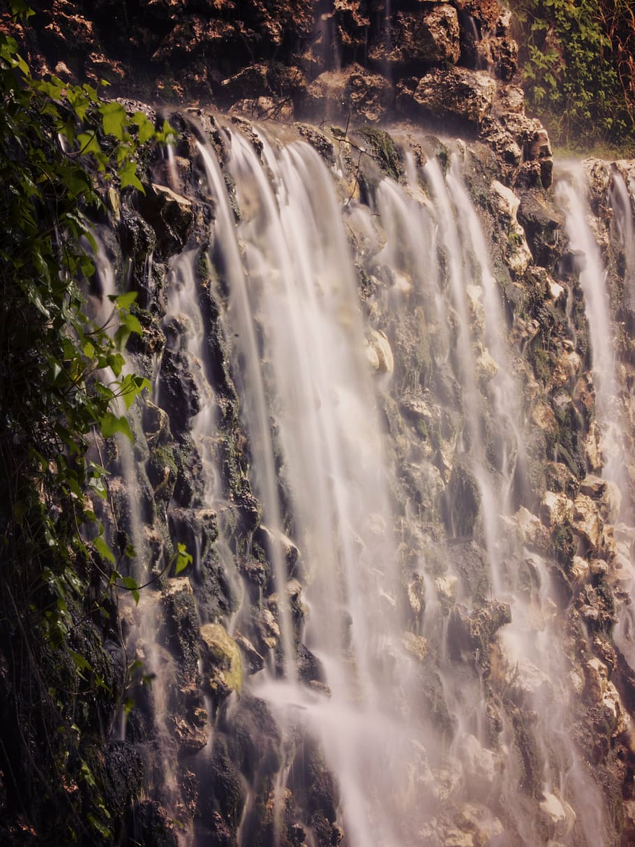 waterfall, silk, ponytail, spain, forest, nature, pond, silk effect HD wallpaper