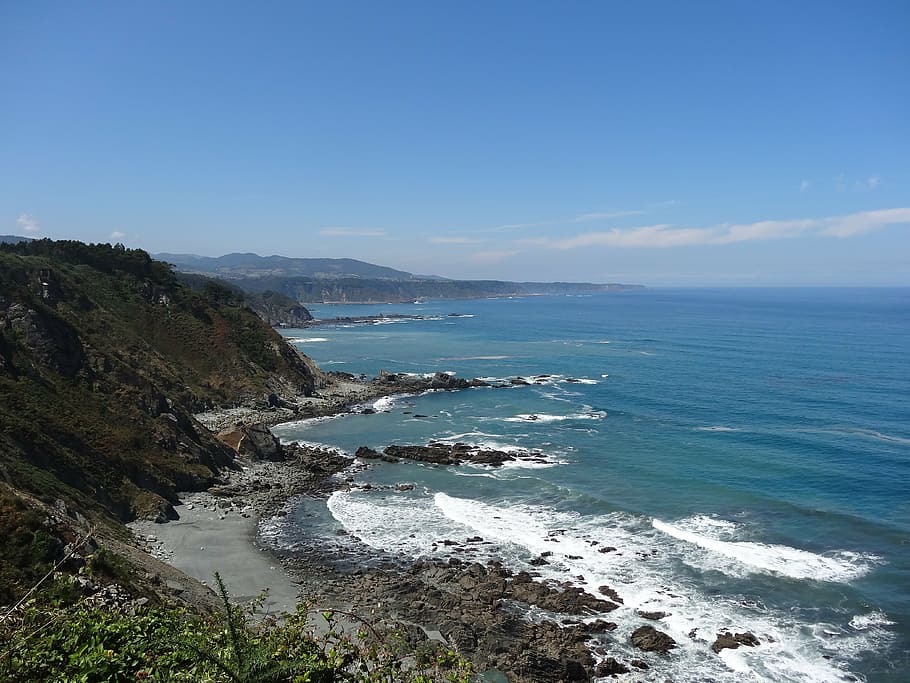 beach, asturias, tourism, sea, coastline, cliff, nature, pacific Ocean, HD wallpaper