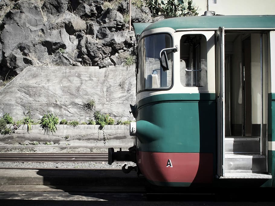 green and white train, teal and white train on railroad, engine HD wallpaper