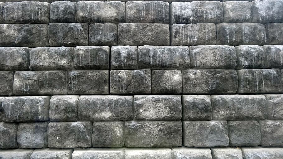 concrete brick wall, stone, grey, texture, background, surface, HD wallpaper