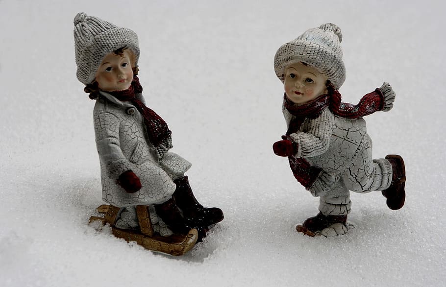 winter, snow, figures, cold temperature, warm clothing, child HD wallpaper
