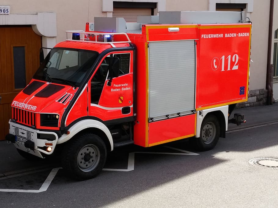 fire, vehicle, truck, vehicles, fire truck, blue light, firefighter baden-baden
