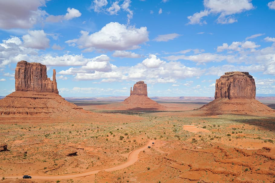 rock formation under cloudy blue sky, monument, valley, west HD wallpaper