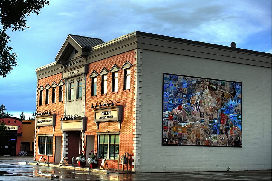 Alberta, Canada, Building, Town, architecture, mural, outside HD wallpaper