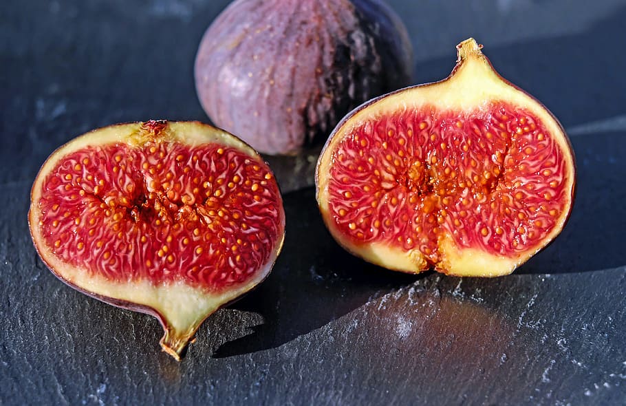 slices pomegranates, figs, red coward, fruit, fruits, sweet, fig fruit, HD wallpaper