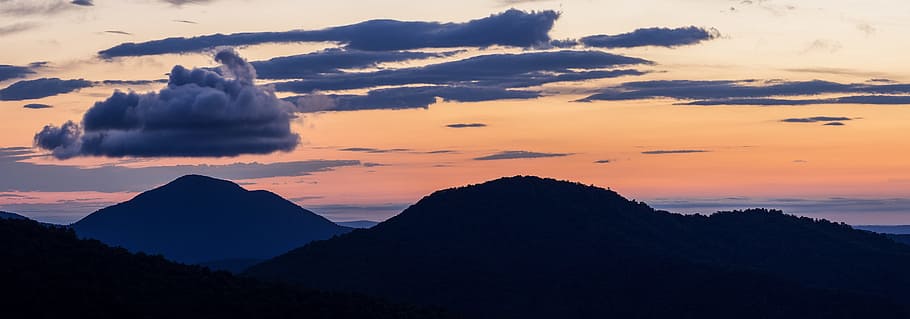 silhouette of mountains under cloudy sky during sunset, sunrise HD wallpaper