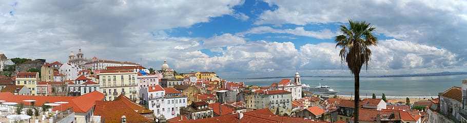 lisbon, view, city, architecture, cloud - sky, building exterior HD wallpaper