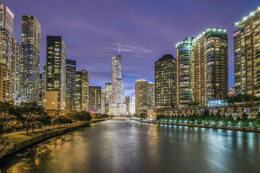 photo of Chicago, panoramic photography Willis Tower, river, skyscraper, HD wallpaper