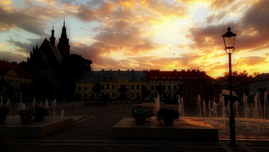 sunset, sky, orange sky, the backlight, olkusz, poland, landscape HD wallpaper