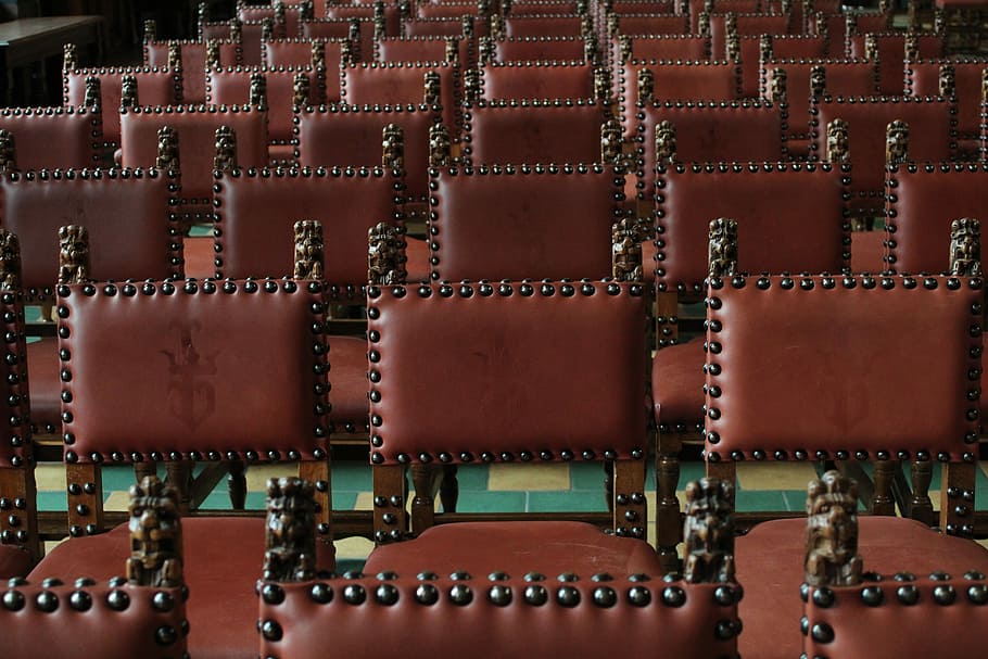 empty brown seats, Chairs, Seating, Event, Leather, royal, leather seat HD wallpaper