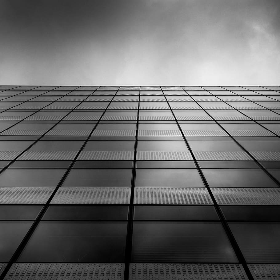 greyscale low-angle photography of building, window, facade, exterior, HD wallpaper