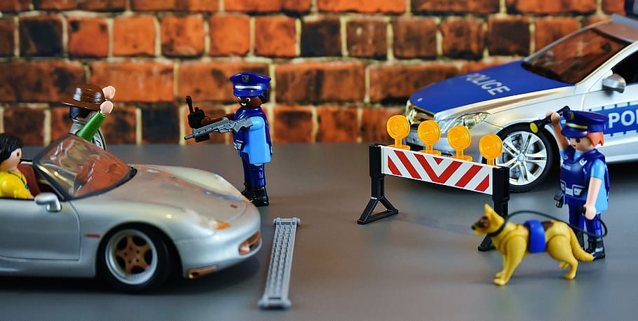 police and dog plastic toys, control, brand tape, lock, police officers, HD wallpaper