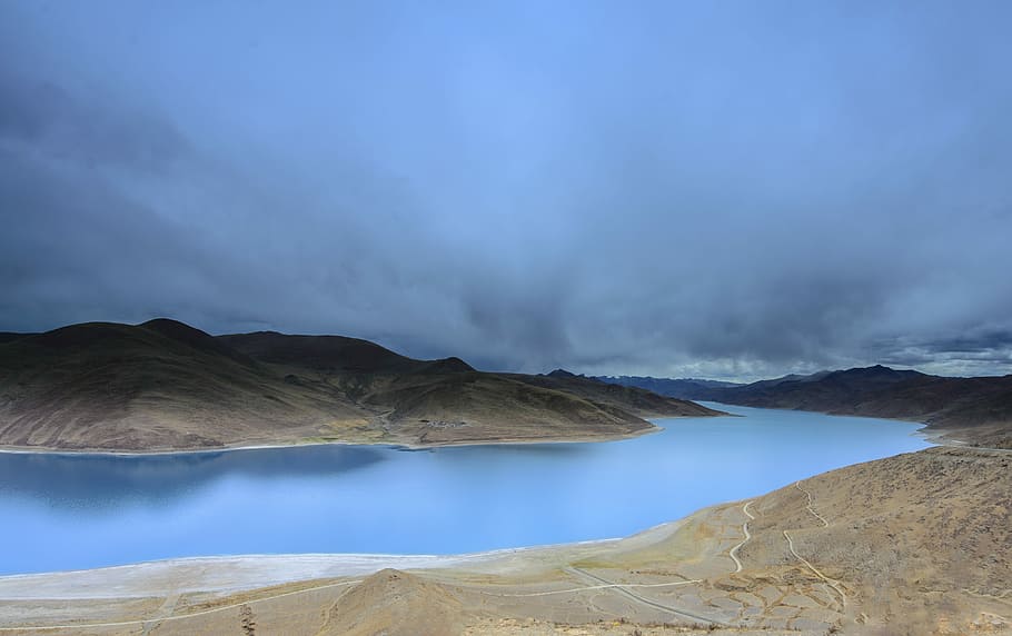 lake and landscape long exposure photography, lake in the middle of the desert HD wallpaper