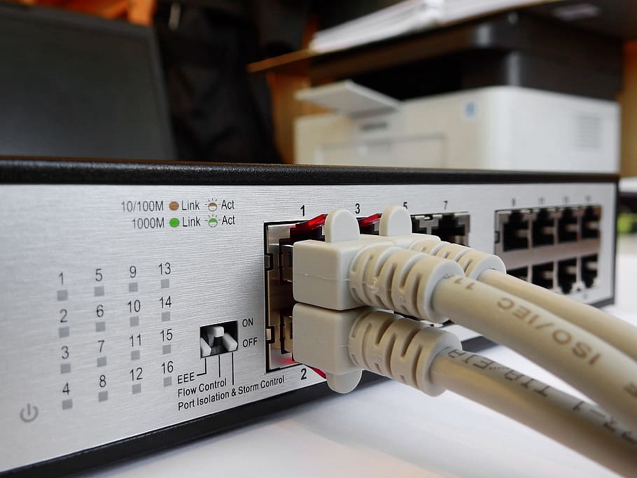 close-up photo of audio jack, Switch, Network, Data Processing HD wallpaper