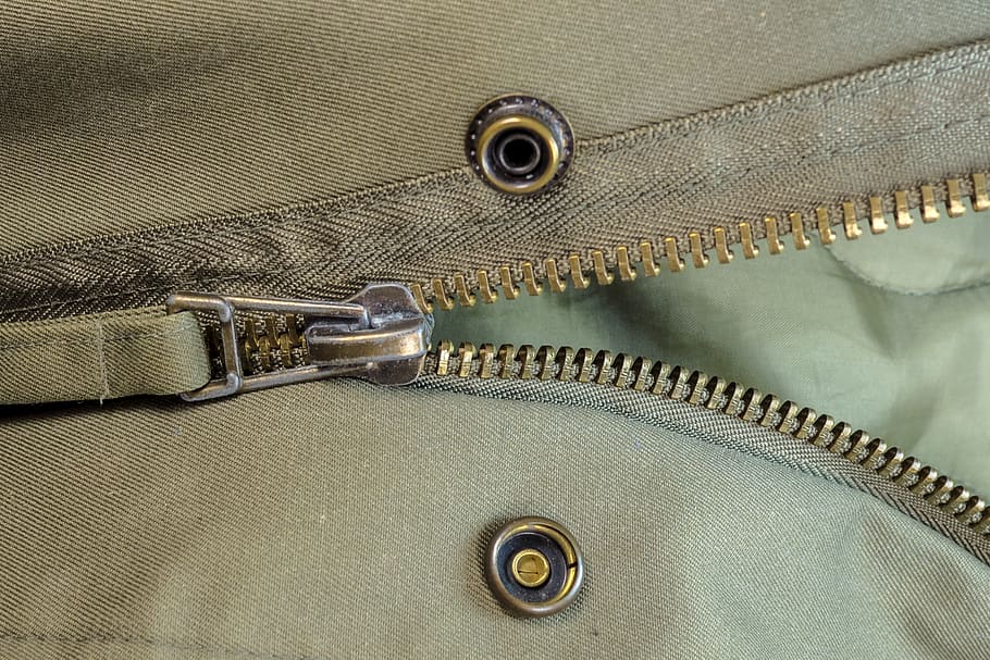 close-up of brown zipper, closure, hack, detail, jacket, olive, HD wallpaper