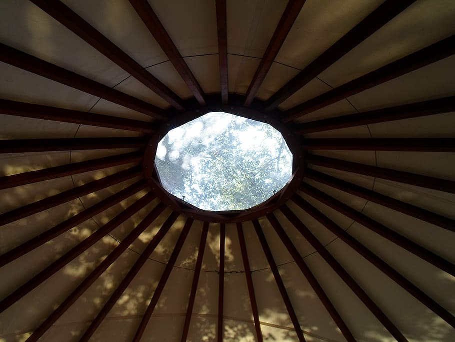 yurt, circle, window, traditional, tent, roofing, ceiling, architecture, HD wallpaper